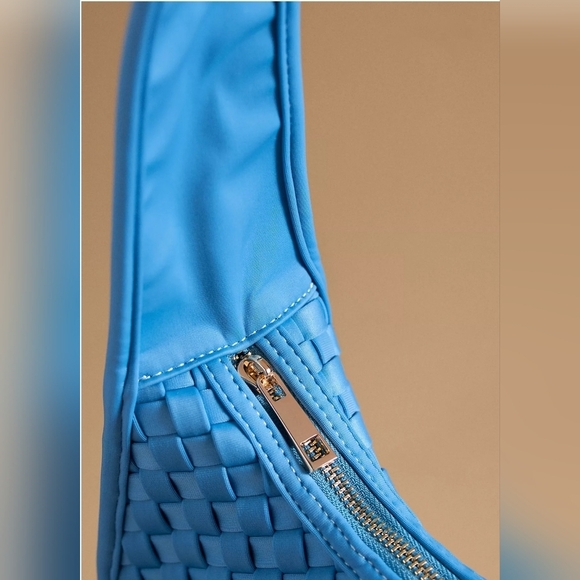 Anthropologie Woven Neoprene Shoulder Bag BLUE  7"H, 11"W, 4.5"D - Picture 3 of 15